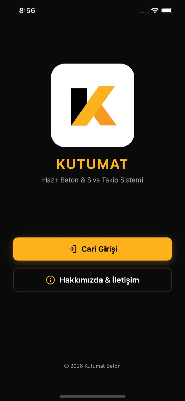 Kutumat uygulaması açılış ve cari girişi ekranı